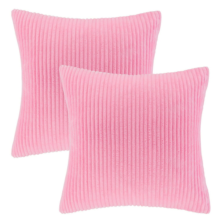 Fluffy Corduroy Velvet Solid Color Suqare Cusion Accent Decorative Throw Pillow for Couch, 22 inch x 22 inch, Pink, 2 Pack