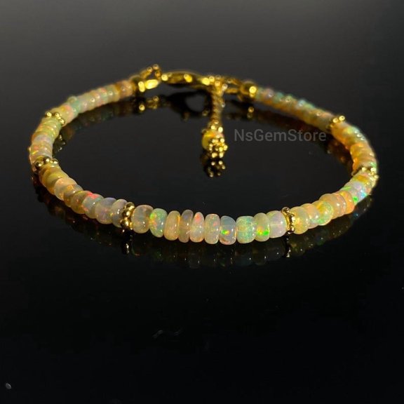 AAA Golden Ethiopian Opal Bracelet: Dainty Beaded Gemstone Jewelry