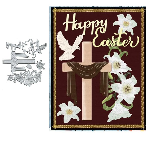 Troqueles metálicos Sznilindm Cruz de Pascua y flor de lirio 14 x 11 cm