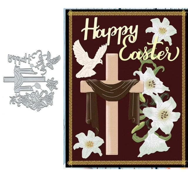 Troqueles metálicos Sznilindm Cruz de Pascua y flor de lirio 14 x 11 cm
