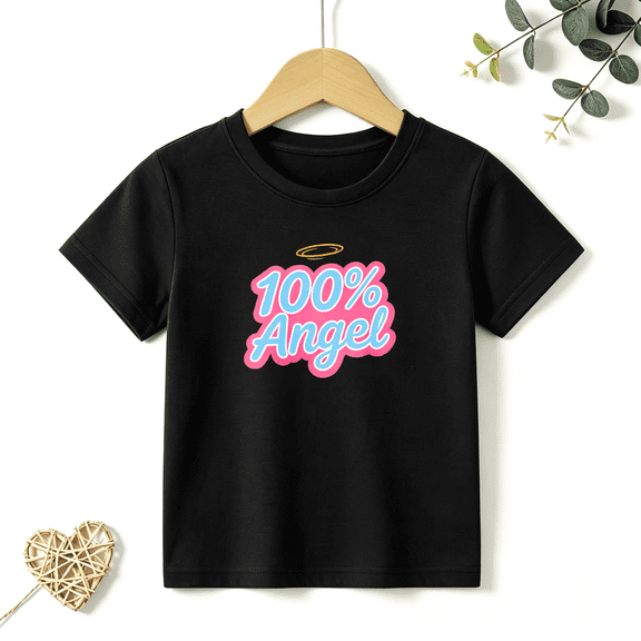 Girls Graphic Tees Angel Halo Kids T Shirt Y2K Retro 100% Cotton Short Sleeve Soft Tops 4-13Y