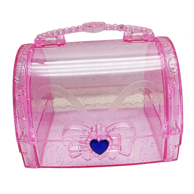 Handled Storage Box Sewing Box Organizer with Handle Hair Accessory Storage Case Clear and Pink
