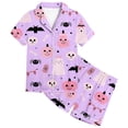 thumbnail image 4 of MEZZALL Girls Halloween Sleepwear Short Sleeve Pumpkin Bat Printed Lapel Blouse Pajamas Sets Tops With Elastic Waist Shorts Two Piece Loungewear For Kids Relaxed Fit Nightwear, 4 of 4