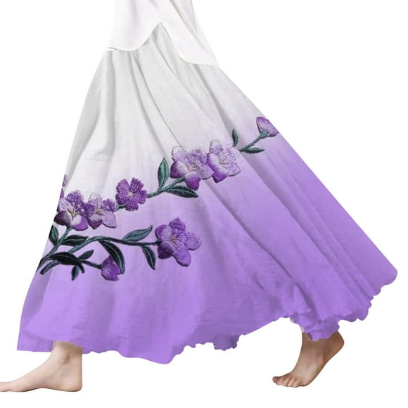 SNOWSONG Fall Skirts for Women 2024 Clearance! Women's Fashion Linen Scalloped Hem Floral Printed Half-Length Skirt, Midi Skirts, Boho Skirts, Floral Skirt 1PC half skirt Pink M