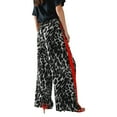 thumbnail image 3 of Bovemsi Women's Leopard Print Wide Leg Pants - Red Stripe Side Detail Retro Fashion Trousers with Pockets, Gray, XXL, 3 of 9