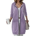 thumbnail image 2 of felwors Long Hoodies for Women Zip Up Double Zipper Fleece Jacket Tunic Sweatshirts Fall Winter Fashion Clothes Light Purple, XXL, 2 of 4