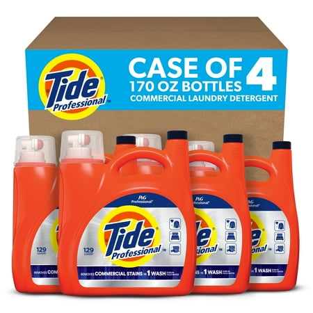Tide Professional Commercial Laundry Detergent, Fresh Scent, High-efficiency, Bulk Pack, 170 Fl Oz, 129 Loads, 4-count