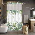 thumbnail image 5 of Green Leaf No Hooks Shower Curtain with Snap-in Liner Summer Watercolor Country Green Eucalyptus Leaves Plant Shower Curtains for Bathroom, Waterproof, Easy Install, Washable 54"x78", 5 of 9
