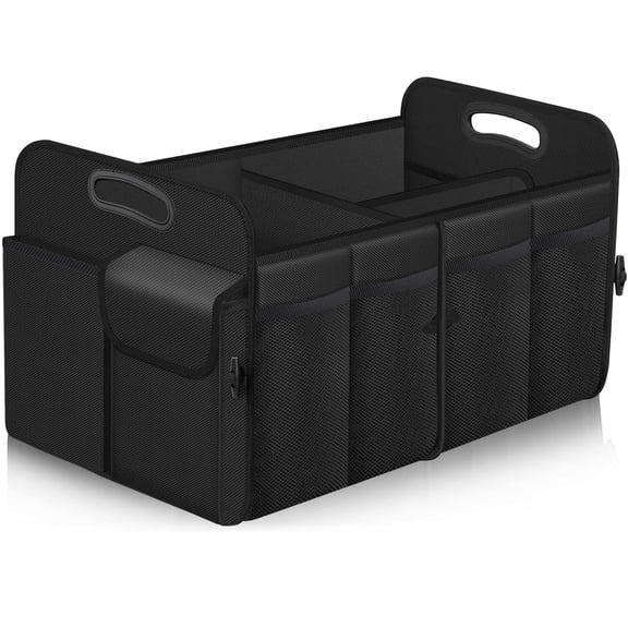 Car Trunk Organizer, Trunk Storage Organizer with 72L Large Capacity Waterproof Collapsible and 11 Pockets, Trunk Organizer for Suv/Jeep/Sedan, Large Size, Black