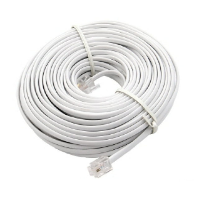 50 FT White RJ11 Modular Telephone Extension Cord with High Flexibility
