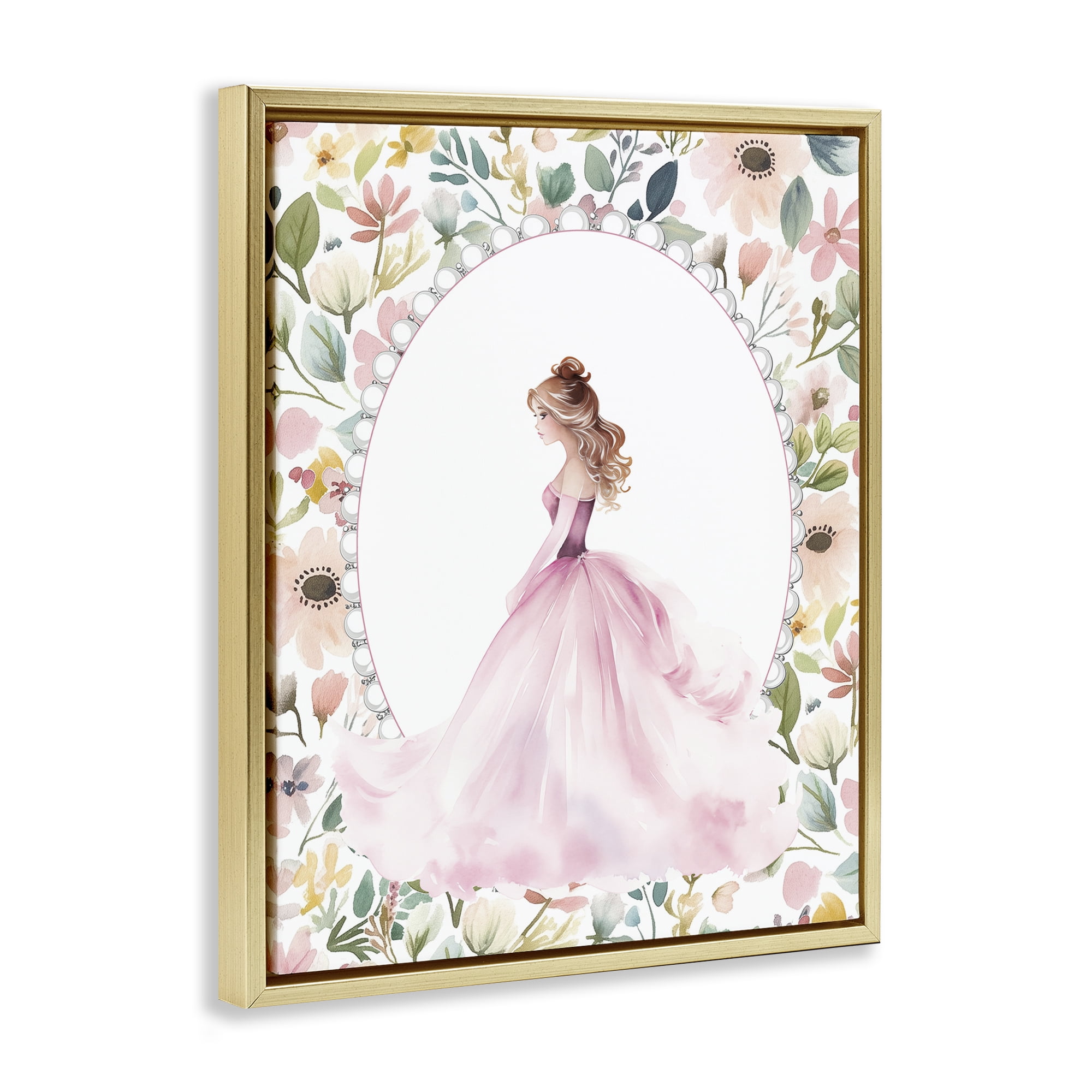 Stupell Industries Elegant Princess Love Gold Framed Floater Canvas Wall Art, design by Christine Simpson Art