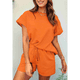 thumbnail image 4 of Conjunto de Pijama de 2 Piezas para Mujer, Color Liso, Cuello Redondo, Informal, de Tela Texturizada, Corta, Color Naranja, Talla M, 4 of 7