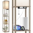 thumbnail image 1 of Floor Lamp with Shelves LED Modern Shelf Floor Lamp with USB Ports Power Outlet Color Temperature Storage Display Wood Column Standing Tall Lamp for Living Room Bedroom Off, 1 of 8