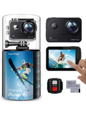 VanTop Moment 4C 4K/60FPS Action Camera with Eis, Sony Sensor, Timer, Burst, Loop Recording, Time Lapse, Wi-Fi, 30M Waterproof Underwater Camera w/Gopro Compatible Accessories, 2 Batteries