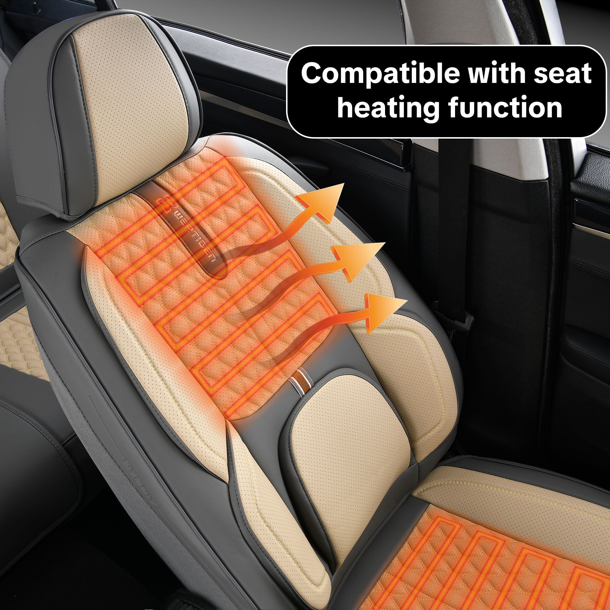 Car Seat Cover for Hyundai Tucson 2005-2026, Light Taupe Car Seat Covers, PU Leather, 5 Piece Full Set, Anti-Slip, Waterproof, Suitable for All Seasons, Beautify the Interior of Old Cars