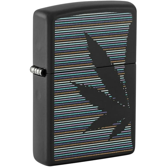 Zippo Lighter - Custom Message Engrave Leaf with Lines - Black Matte 48927