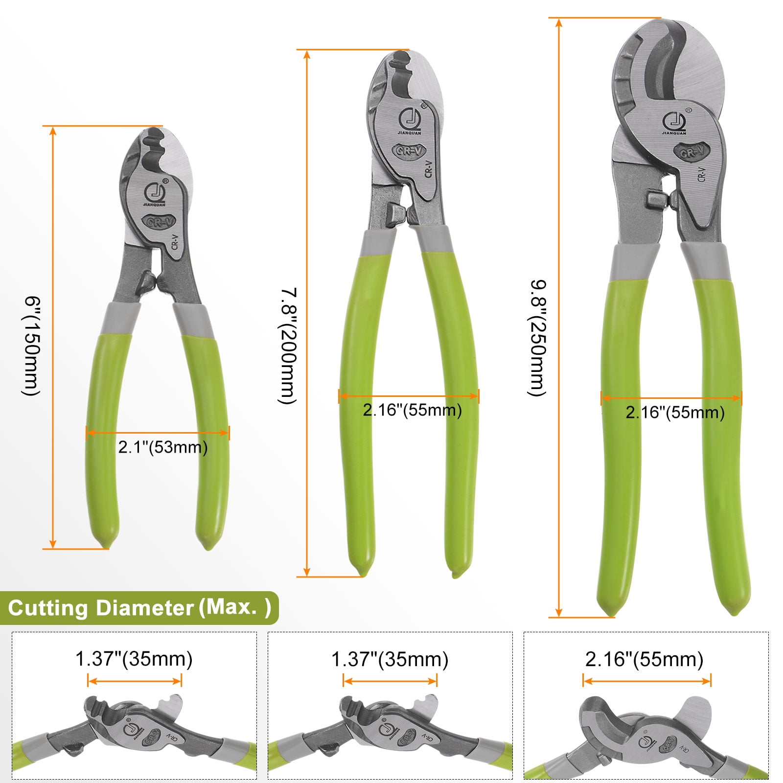 Uxcell 3packs Cable Cutter Set 6-Inch/8-Inch/10-Inch for Aluminum, Copper, Wire