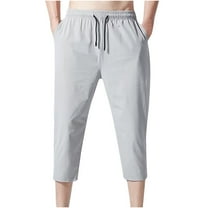 Aofany Men's Capris Trousers Elastic Waist Ultra-thin Quick Drying Ventilate Loose Sport Pants High Waist Drawstring Pockets Pants