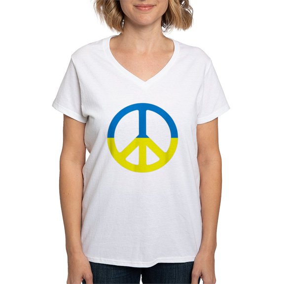 CafePress - Peace In Ukraine. Stand With Ukraine. Supp T Shirt - Womens Cotton V-Neck T-shirt