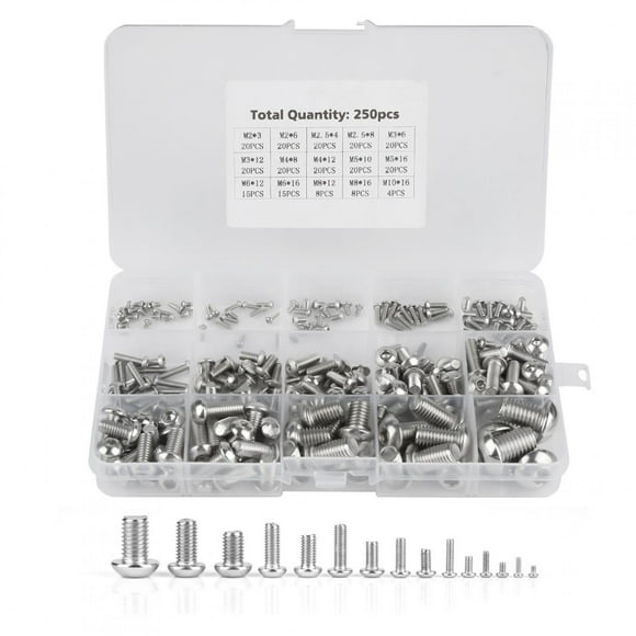 250pcs M2/ M2.5/ M3 /M4/ M5/ M6/ M8/ M10 Machine Screws Set for Laptop/Keyboard/Phone/PC (Hexagon Socket Screw Bolt)