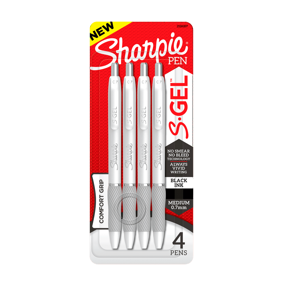 Sharpie SGel, Gel Pens, Medium Point (0.7mm), Black Gel Ink Pens, 4 Count