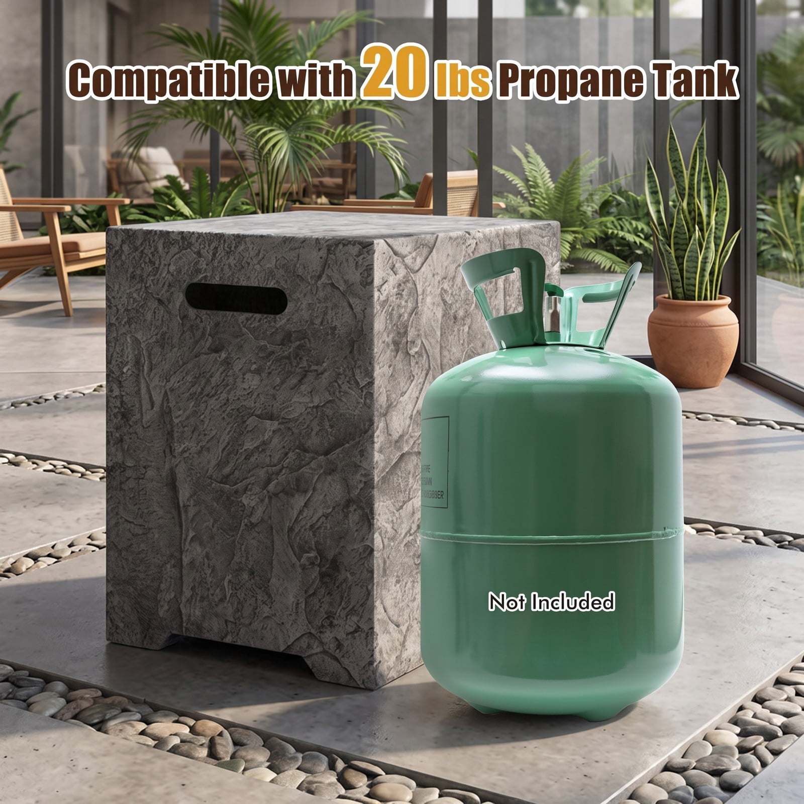 Biotree Propane Tank Cover Table, Outdoor Gas Tank Storage Hideaway Holder with Cut-Out Handles and Rain Cover, Weather-Resistant Side Table for 20 lb Tanks, Gray