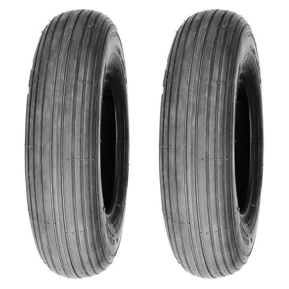 3.50-8 Wheelbarrow Tires (2-Pack) - 3.50x8 Rib Tread Tubeless 4 Ply Tire - Heavy Duty Replacement Tires for Hand Trucks & Utility Carts