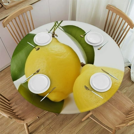 

Orinice Lemon Leaf Round Table Cover Stain Resistant Washable Indoor Outdoor Tablecloth Kitchen Dining Wedding Parties Waterproof 100% Polyester Fiber 42-46