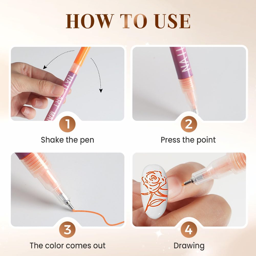 12 Colors Nail Art Pens Set, Upgrade DIY Nail Art Marker Drawing Painting Liner Pen, for Graffiti Dotting Drawing Painting Point Liner, Kit Home Nail Salon DIY