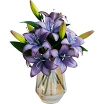6pcs Tiger Lily Artificial Flowers, 15 Inch Faux Lilies Flower with 2 Blooms and 1 Bud, Latex Real Touch Easter Lily Flowers for Home Décor Centerpiece Wedding Bouquet,Deep Purple