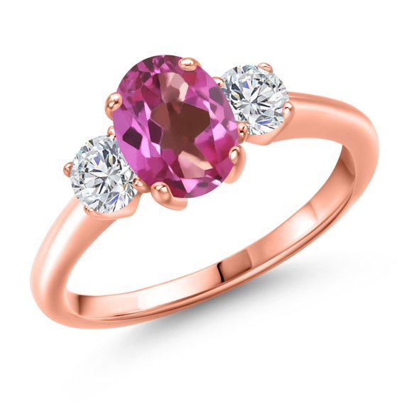 Gem Stone King 1.84 Ct Pink Mystic Topaz G/H Lab Grown Diamond 18K Rose Gold Plated Silver Ring
