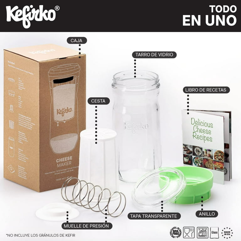 Kefirko Complete Kefir Cheese Maker Kit - Easily Make Kefir Cheese, Yogurt,  Mozzarella at Home (1.4 Litres) (Blue) 