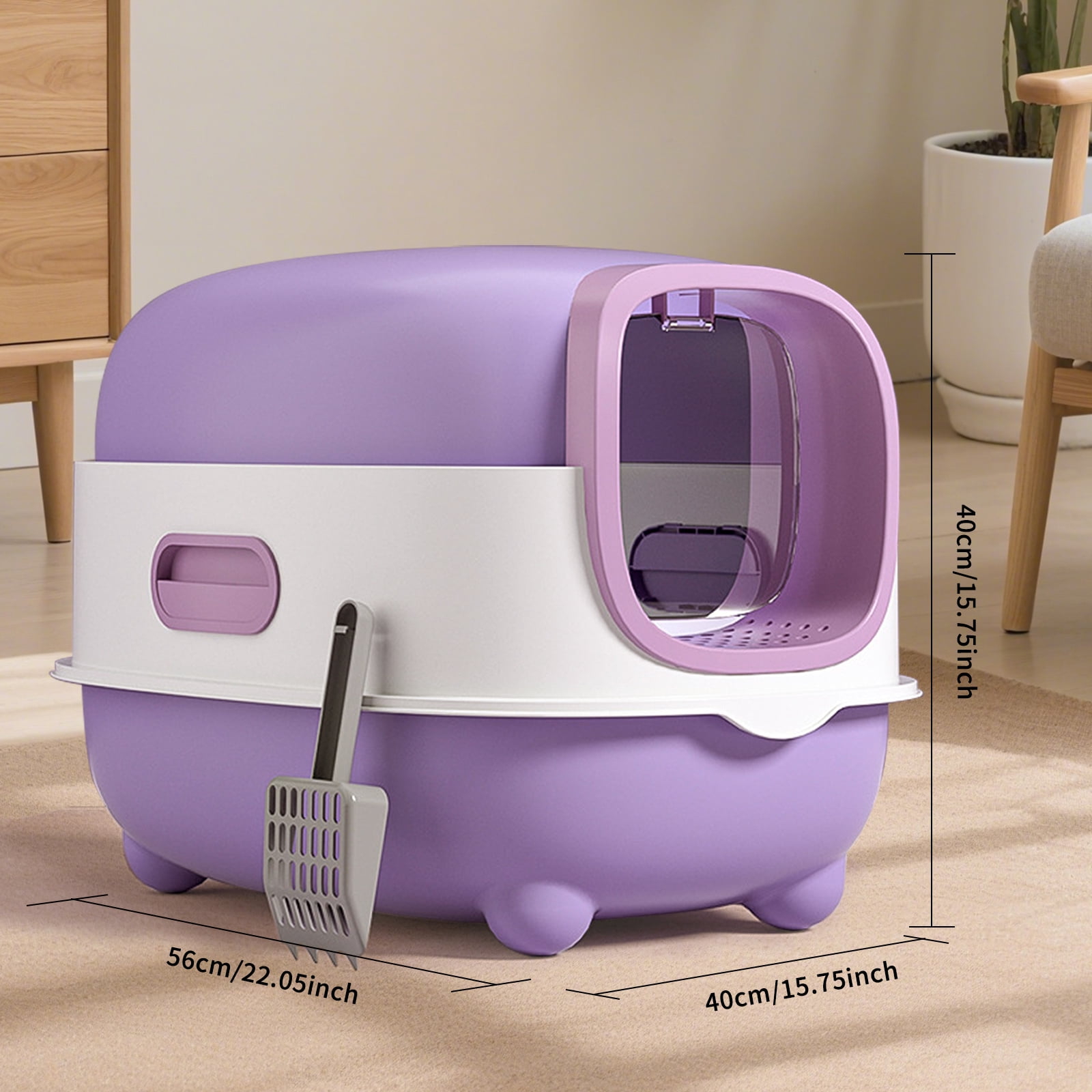 Open Transparent Cat Litter Box, Large Indoor Easy Entry Kitty Litter Pan with Litter Scoop, Ventilated Sleek Modern Decorative Pet Toilet Durable Safe for Household Cats