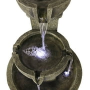 Willwolf 3-Tiered Water Fountain with Flat Bottom,Outdoor Fountain with LED Lights,Modern Fountain for Garden Porch and Patio,Resin Waterfall Fountain