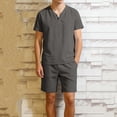 thumbnail image 3 of ZUKMRJPC Mens Short Sets 2 Piece Outfits V Neck Button Up T-Shirts and Shorts Solid Color Casual Lightweight Summer Tracksuit Sets, 3 of 7