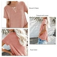 thumbnail image 4 of Camiseta holgada informal de verano con cuello en V redondo y manga corta de color puro para mujer para uso diario, 4 of 5