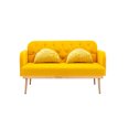 thumbnail image 4 of 55'' Velvet Sofa Chair, Modern Low-Key Luxury Loveseat Sofa, Armrests and Pillows with Branch Jacquard Pattern, Golden Metal Legs (Yellow), 4 of 7