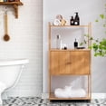 thumbnail image 3 of Bathroom Cabinet, Bamboo 4 Tier Floor Storage Cabinet w/Enclosed Cabinet, Freestanding Tall Rack, Multipurpose Storage Unit Organizer for Bathroom Kitchen Living Room, 3 of 8