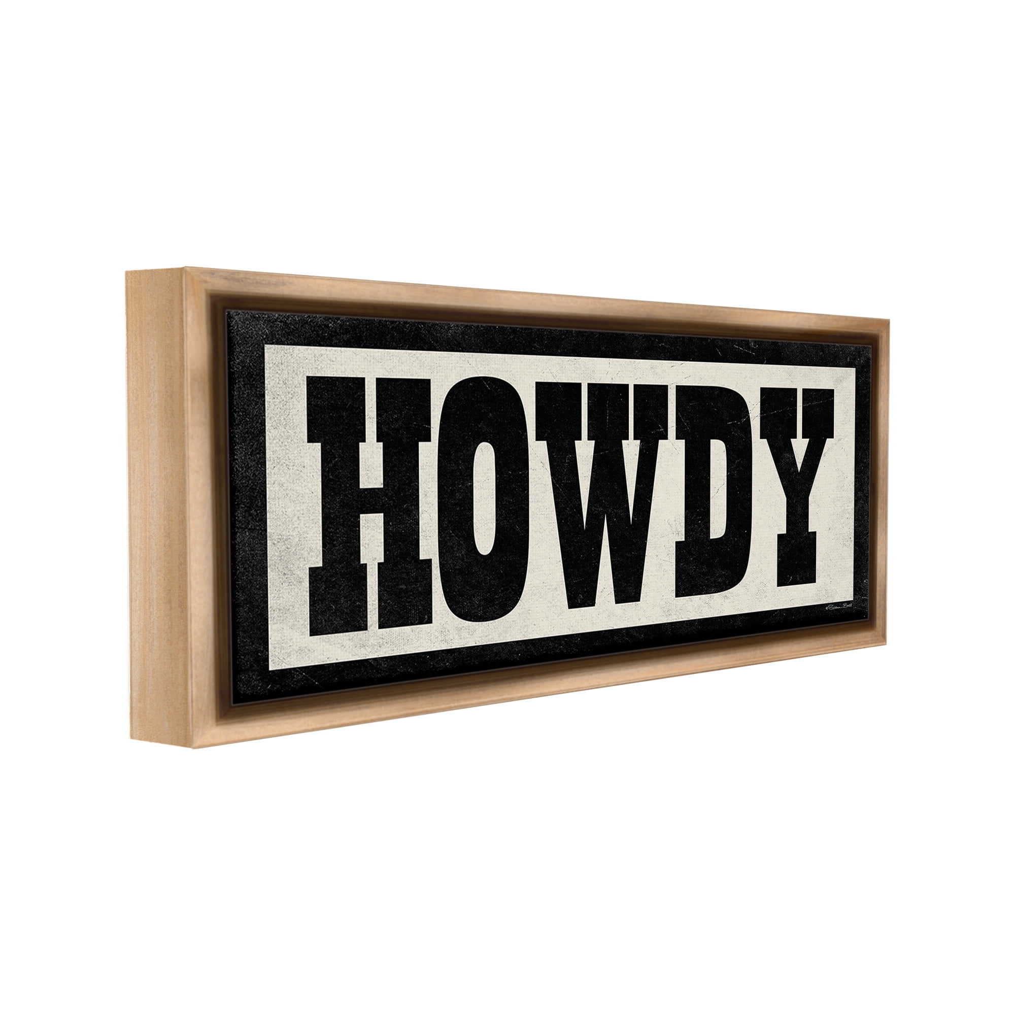 Stupell Industries Vintage Howdy Sign Typography Painting Brown Floater Framed Canvas Art Print Wall Art, 31 x 14
