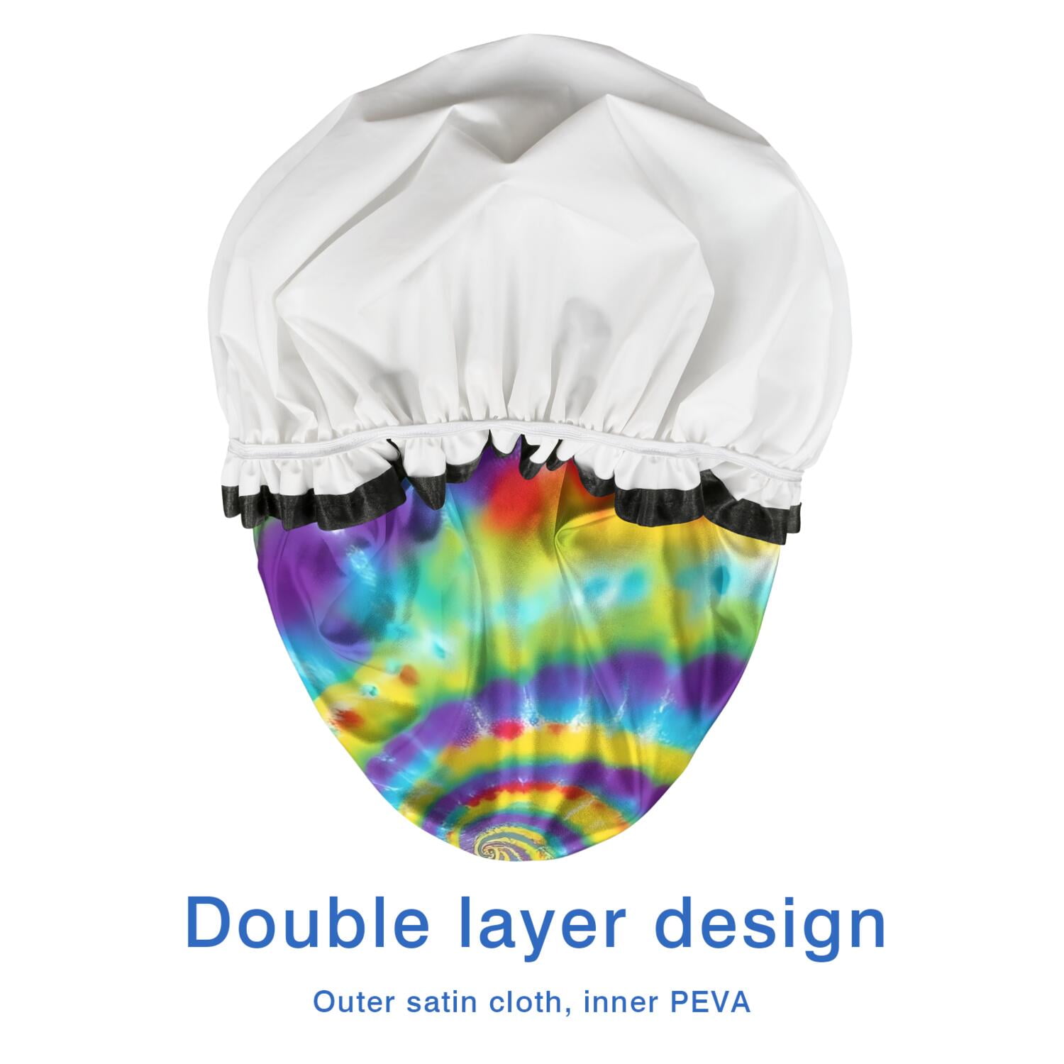 Shower Caps,Colorful Rainbow Tie Dye Spiral Pattern Waterproof Shower Cap for Women 4 Pieces,Double Reusable Hair Cover for Shower PEVA Elastic Stretch Hem