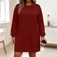 thumbnail image 2 of Ashirexll Long Sleeve Dress for Women Plus Size Loose Long Sleeve Round Neck Solid Color with Pockets Midi Dress, 2 of 7