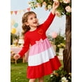 thumbnail image 2 of HILEELANG Girls Christmas Dress Long Sleeve Red Pink Tiered Party Outfit with Heart Bow Cotton Holiday Valentine’s Day Dress for Toddler Kids 2T, 2 of 7
