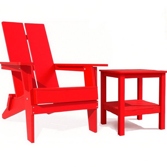 Ensemble de 2 Chaises Adirondack avec Table d'Appoint, Chaise Pliante d'Extérieur en Plastique HDPE avec Porte-Gobelet pour Patio, Terrasse, Jardin, Cour Arrière, Rouge