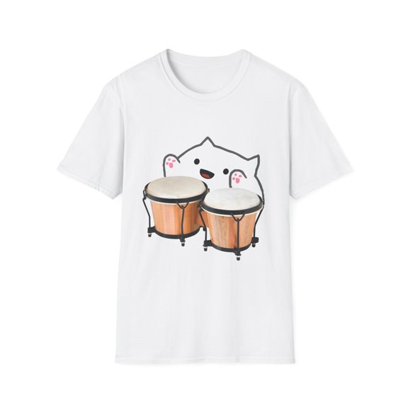 Funny Bongo Cat Cute Musical Instrument Kitten Meme Cartoon Unisex Softstyle T-Shirt