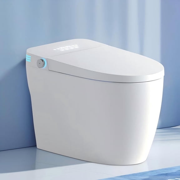 Basdien Tankless Smart Toilet With Bidet Built In, One-piece Bidet Toilet Seat, Auto Flush, Auto Open/Close,Heated Seat, Warm Water and Dry, Adjustable Temp,Remote Control Side Know