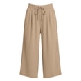 thumbnail image 4 of Ltctricy Wide Leg Capri Pants for Women Loose Fit Drawstring Lounge Pants with Pockets Comfy Casual Yoga Pants(Khaki,Medium), 4 of 7