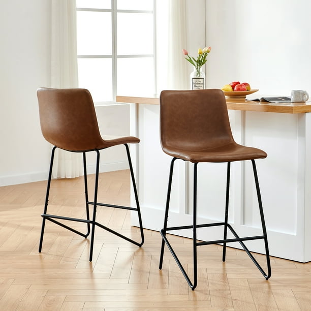 CHITA Counter Height Bar Stools with Mate Base, Set of 2, Faux Leather