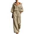 thumbnail image 3 of SAWOBUUN Two Piece Sets for Women Long Sleeve Button Down Shirt Wide Leg Pants Casual Tracksuit Lounge Sets, 3 of 8