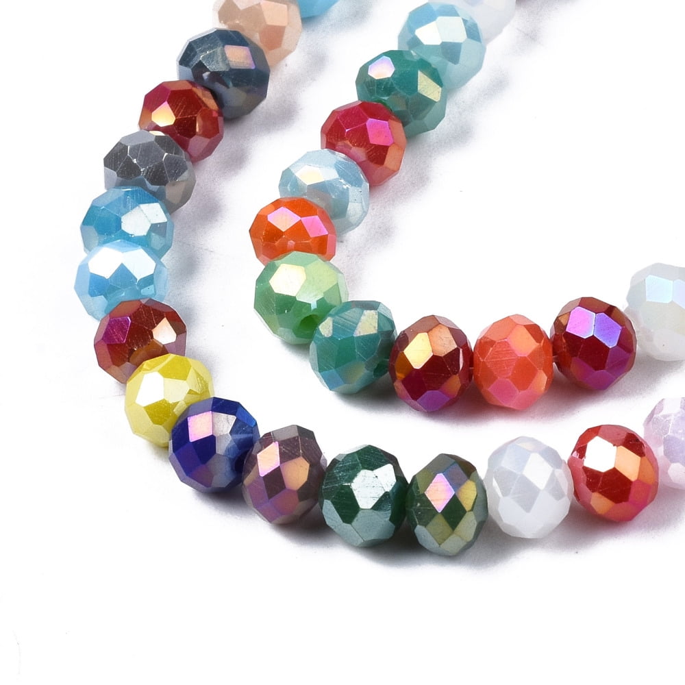 Electroplate Glass Beads Strands Faceted Rondelle Colorful 5.5~6x5mm Hole: 1mm 90~92pcs/strand 16.54 inch~16.93 inch(42~43cm)