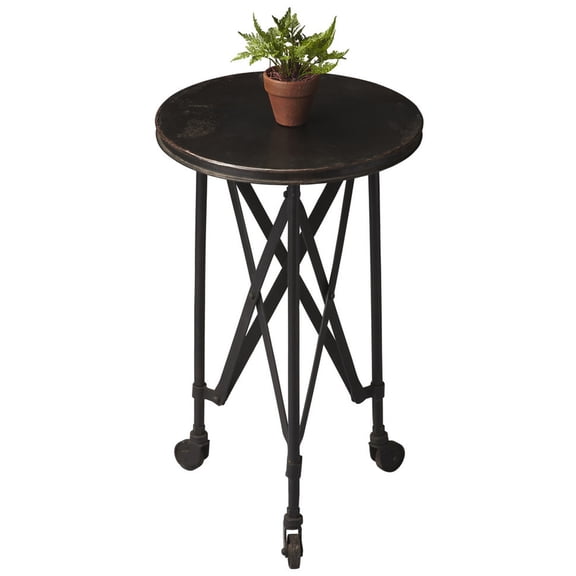 HomeRoots 476443 23 in. Industrial Rolling Round End Table, Black